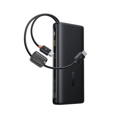 2. Baseus EnerFill FC41 25000mAh 145W Powerbank mit Digitalanzeige und integriertem Dual-USB-C-Kabel – Schwarz