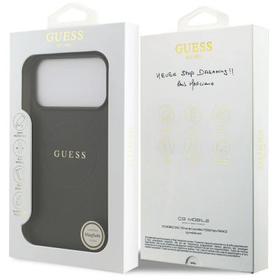 8. Guess MagSafe Hülle mit genarbtem Goldring für iPhone 18 Pro Max / 17 Pro Max – Schwarz