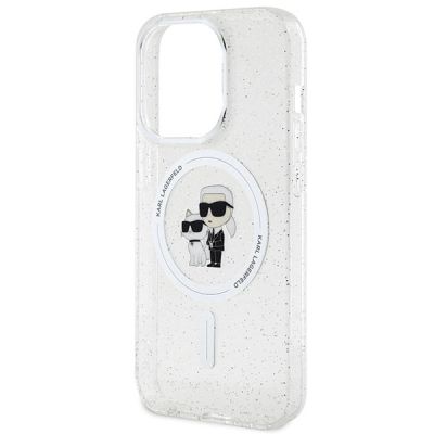 6. Karl Lagerfeld Karl&Choupette Glitter MagSafe Hülle für iPhone 15 Pro – transparent
