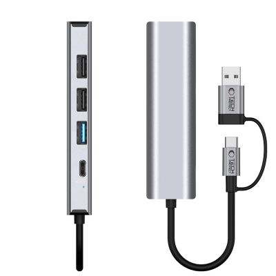 7. Tech-Protect HB03 HUB Adapter 5in1 USB-C + USB2.0 + USB3.0 + RJ45 - grau