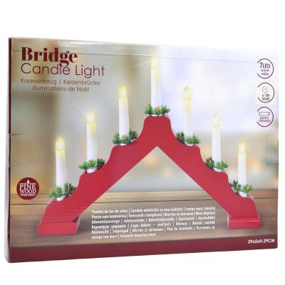5. Adventskerzenhalter aus Holz, weiß, 7 Lichter, batteriebetrieben, rot