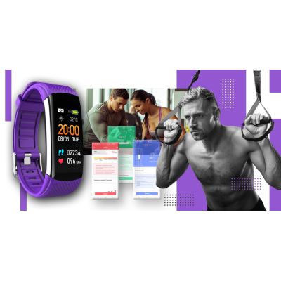 6. GIEWONT Smartwatch in Schwarz und Lila mit 2 Armbändern GW200-3