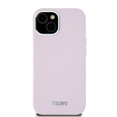 3. DKNY Flüssigsilikon-MagSafe-Hülle mit kleinem Metalllogo für iPhone 15 Plus / 14 Plus – Rosa