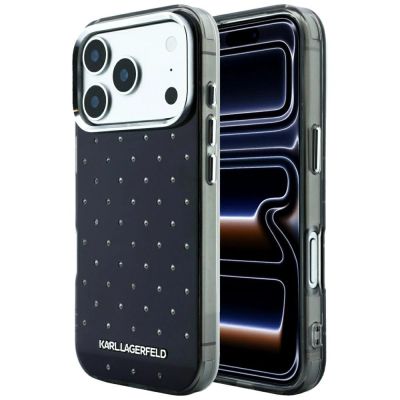 Karl Lagerfeld IML Strass-Hülle mit galvanisiertem Logo für iPhone 17 Pro / 18 Pro – Schwarz