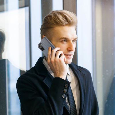 8. Dux Ducis Hivo Leather Flip Cover Echtleder Geldbörse für Karten und Dokumente Samsung Galaxy S22+ (S22 Plus) Blau