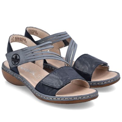 3. Damen-Ledersandalen mit Klettverschluss, marineblau, Rieker 65964-12
