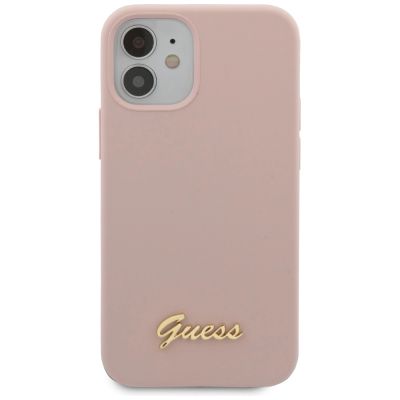 6. Guess GUHCP12SLSLMGLP iPhone 12 mini 5.4" Hellrosa/Hellrosa Hardcase Silikonschrift Gold Logo
