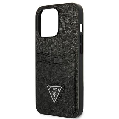 6. Guess Saffiano Triangle Logo Kartenfach Hülle für iPhone 13 / 13 Pro - Schwarz