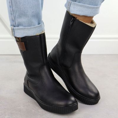 12. Schwarze Damen-Lederboots mit Plateau Rieker Y4355-00