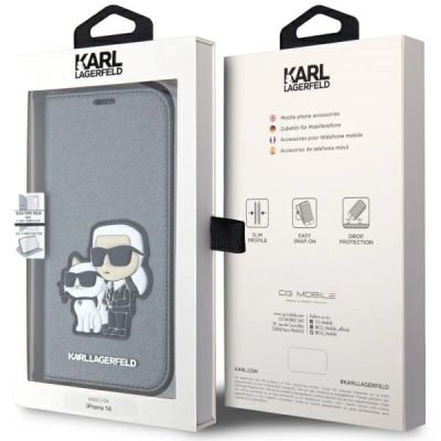 7. Karl Lagerfeld KLBKP14SSANKCPG iPhone 14 6.1" Bücherregal Silber/Silber Saffiano Karl & Choupette