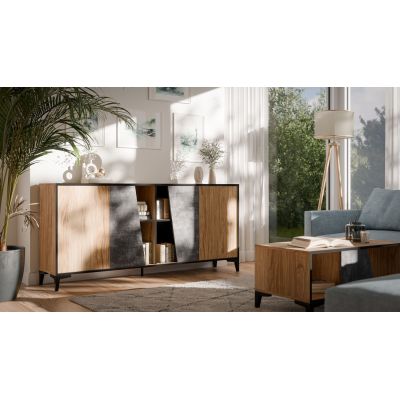 3. 4D OVO Kommode 180x38xH83 Eiche/Beton