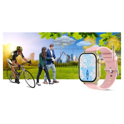 18. Smartwatch Gravity GT15-7 mit pinkfarbenem Silikonarmband und goldenem Armband