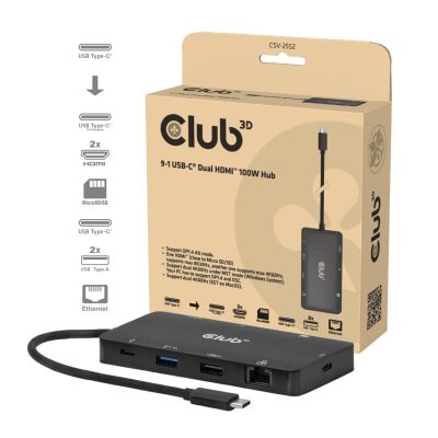2. Club3D USB-C 9-in-1-Hub >2xHDMI/2xUSB/USB-C/LAN 4K60Hz PD100W (Einzelhandel)