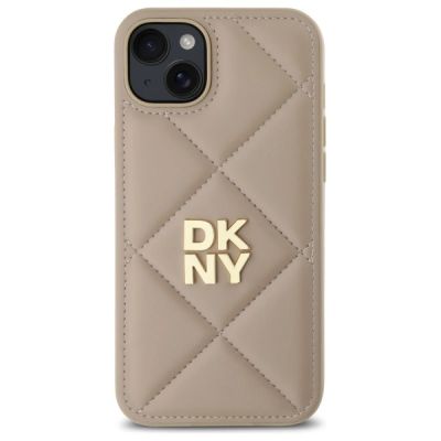 3. DKNY Quilted Stack Logo iPhone 15 Plus Hülle – Beige