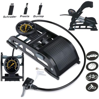 10. DUNLOP 2-KOLBEN-FUSSPUMPE MIT MANOMETER FÜR FAHRRAD UND AUTO