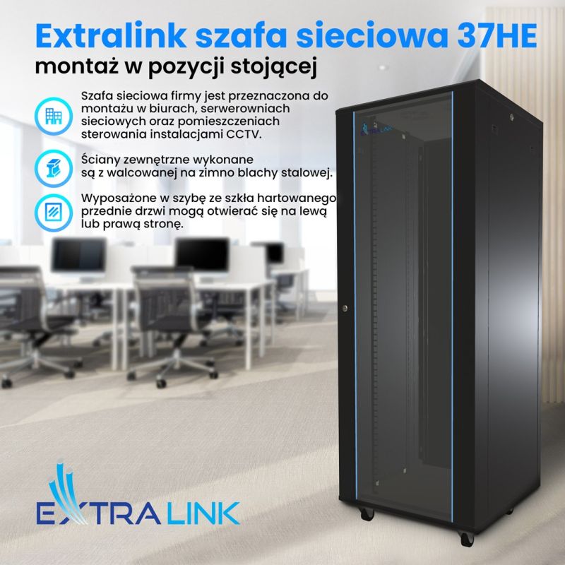 Extralink 37U 600x1000 EX.11403 Schwarzer Standrack-Schrank