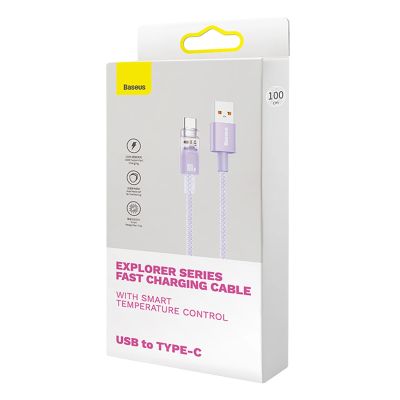 7. Baseus Explorer 100W USB-A-auf-USB-C-Kabel mit intelligentem Temperatursensor, 1 m – Lila