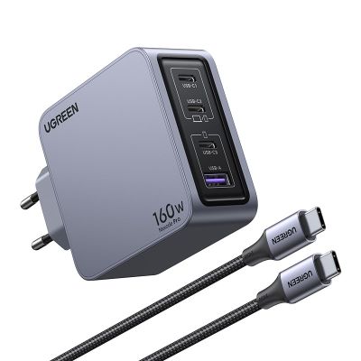 4. Ugreen Nexode Pro 160W GaN-Ladegerät mit USB-C-Kabel, Universal, Schwarz/Grau, AC-Schnellladung, intern