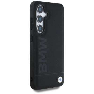 4. BMW Lederhülle mit großem Wortmark für Samsung Galaxy S25, Schwarz