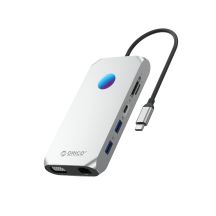 Orico XCR 12-in-1 RGB USB-C Dockingstation mit 2x USB-A 3.1, 1x USB-A 2.0, 1x USB-C PD 100 W, 1x USB-C 3.1, 2x HDMI 2.0 4K 60Hz, 1x VGA 1080p, 1x microSD/SD 3.0, 1x RJ Gigabit Ethernet, 1x Audio CTIA 3,5 mm – Grau