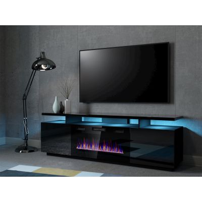 3. EVA TV-Schrank mit elektrischem Kamin 180x40x52 schwarz/glänzend schwarz