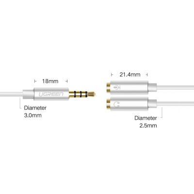 10. Ugreen Kabel Kabel Kopfhörer Splitter 3,5 mm Miniklinke AUX Mikrofon 20cm (Mikrofon + Stereoausgang) Silber (30619)