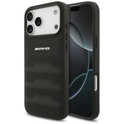 Mercedes AMG Lederhülle mit geprägtem Logo für iPhone 18 Pro Max / 17 Pro Max – Schwarz