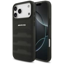 Mercedes AMG Lederhülle mit geprägtem Logo für iPhone 18 Pro Max / 17 Pro Max – Schwarz