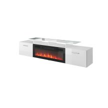 ROVA TV-Schrank mit Elektrokamin, 190 x 37 x 48 cm, weiß/weiß glänzend