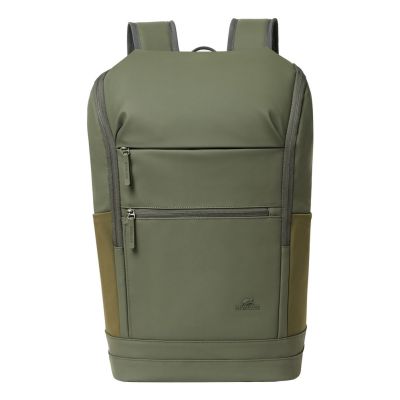 Rivacase Eden Rucksack Reiserucksack Olivgrünes gewachstes Leder (Pull-Up), Polyester, recyceltes Polyethylenterephthalat (rPET)