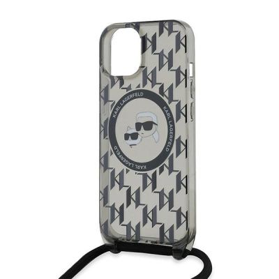 5. Karl Lagerfeld IML Crossbody Monogram Karl & Choupette Head MagSafe Hülle für iPhone 15 / 14 / 13 – Schwarz