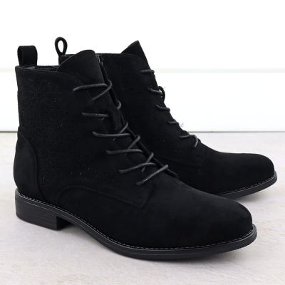 3. Schwarze Damen-Ankle-Boots aus durchbrochenem Wildleder, S.Barski HY52-535