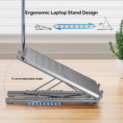 12. UNITEK Verstellbarer Laptopständer + Hub mit USB-C/A, HDMI 2.0, PD 100W