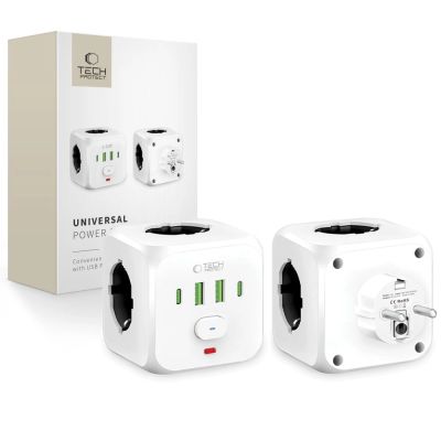 Tech-Protect PCL3x4 Steckdosenleiste, 2x USB-A, 2x USB-C, 3x AC Typ Schuko - Weiß