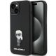 Karl Lagerfeld Silikon Ikonik Metal Pin Hülle für iPhone 15 Plus / 14 Plus – Schwarz