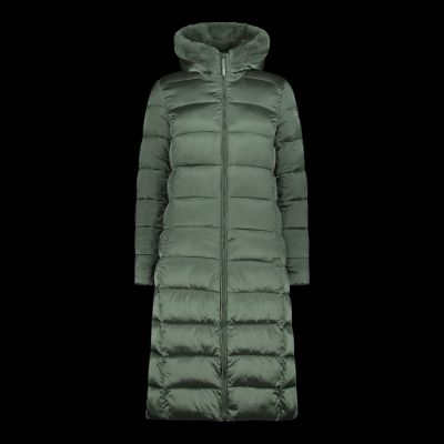 4. CMP Damen Winterjacke mit Kapuze, isolierter Langmantel, grün (34K0046F/E621)