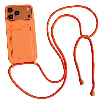 Silikonhülle für iPhone 17 Pro / 18 Pro mit Kartenfach und Schultergurt – Orange
