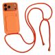 Silikonhülle für iPhone 17 Pro / 18 Pro mit Kartenfach und Schultergurt – Orange