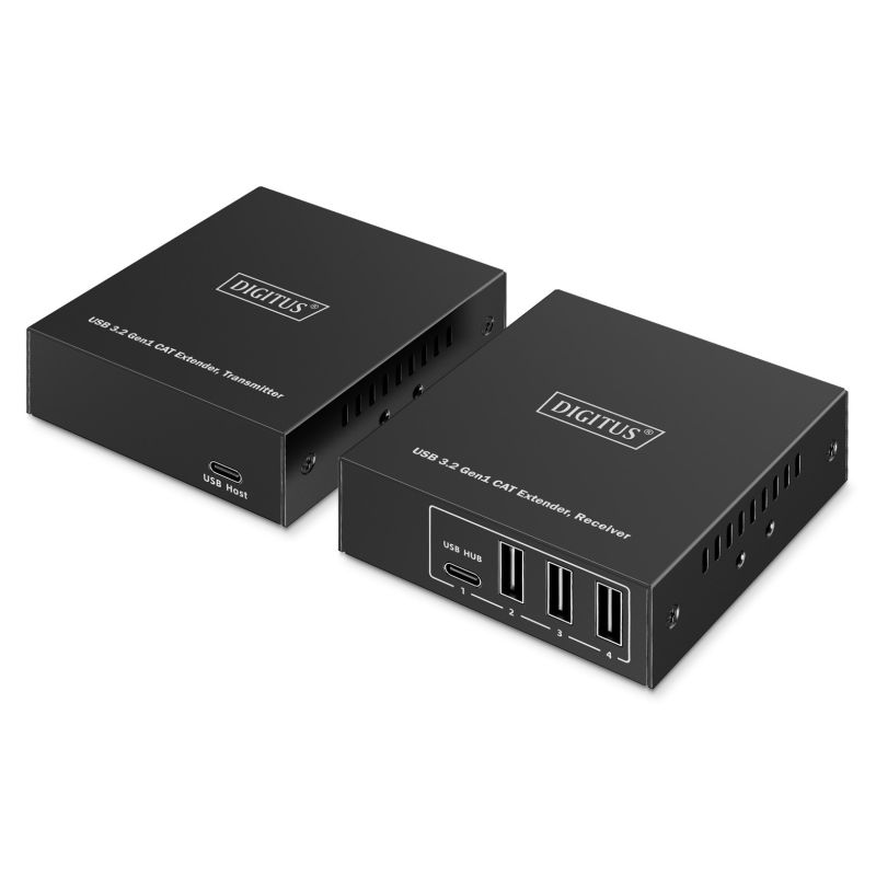 Verlängerungskabel (Extender) über verdrilltes Paar Kat. 6A USB 3.1 Gen1 bis zu 100 m, 3x USB-A, 1x USB-C bis zu 5 Gbit/s, 1x RJ45 (Gigabit Ethernet) - Set (Empfänger/Sender)