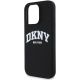 6. DKNY Silikon-MagSafe-Hülle mit weißem bedrucktem Logo für iPhone 16 Pro Max – Schwarz