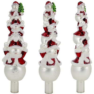 4. Gläserner Christbaumspitzen-Aufsatz 3 Schneemänner 28 cm