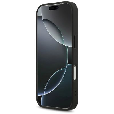 5. Guess Leather 4G Triangle Strass MagSafe Hülle für iPhone 18 Pro / 17 Pro - Schwarz