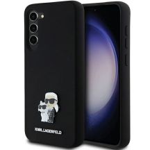 Karl Lagerfeld Silikon Karl&Choupette Metal Pin Hülle für Samsung Galaxy S24+ – Schwarz