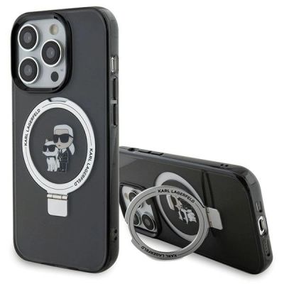 Karl Lagerfeld KLHMP15LHMRSKCK iPhone 15 Pro 6,1" schwarz/schwarz Hardcase Ringständer Karl&Choupette MagSafe