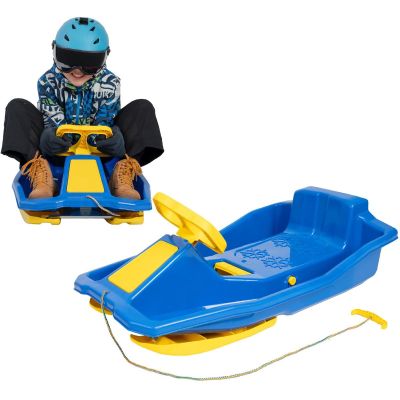 PLASTIKSCHLITTEN MIT BREMSE UND LENKRAD MIKOŁAJ 97x53x25CM BLAU