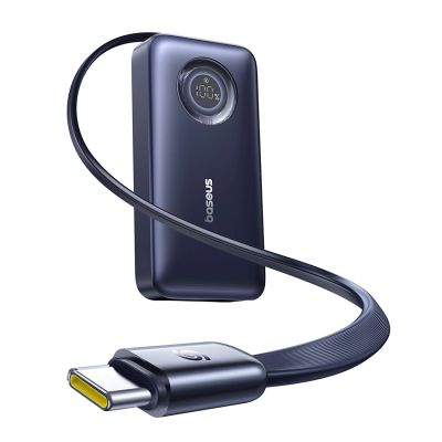 Baseus EnerCore CR11 10000mAh 45W Powerbank mit einziehbarem USB-C-Kabel – Schwarz