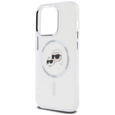 6. Karl Lagerfeld IML Metal Karl & Choupette Head MagSafe Hülle für iPhone 14 Pro - Weiß