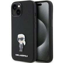 Karl Lagerfeld Silikon Ikonik Metal Pin Hülle für iPhone 15 – Schwarz