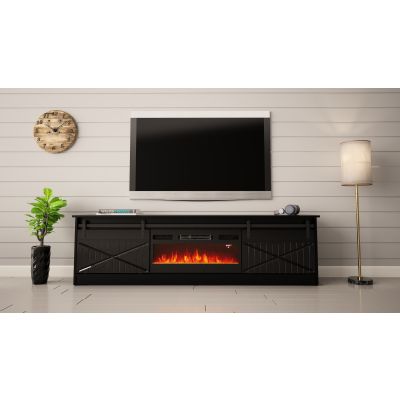 3. GRANERO TV-Schrank + Kamin 200x56,7x35 Schwarz/Schwarz-Kombination
