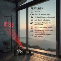 GREENBLUE DIGITAL-LED-ALARMRADIO MIT GREENBLUE-PROJEKTOR, FM-RADIO, ALARM, UHR 12/24, USB-NETZTEIL 5V DC + CR2032 GB172